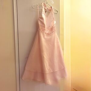 Rare Editions Big Girls pink Satin organza halter formal Social Dress, Size 10